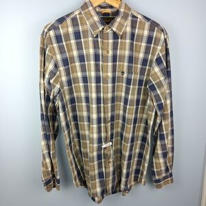 Timberland Men's Casual Plaid Shirt - Navy and Beige